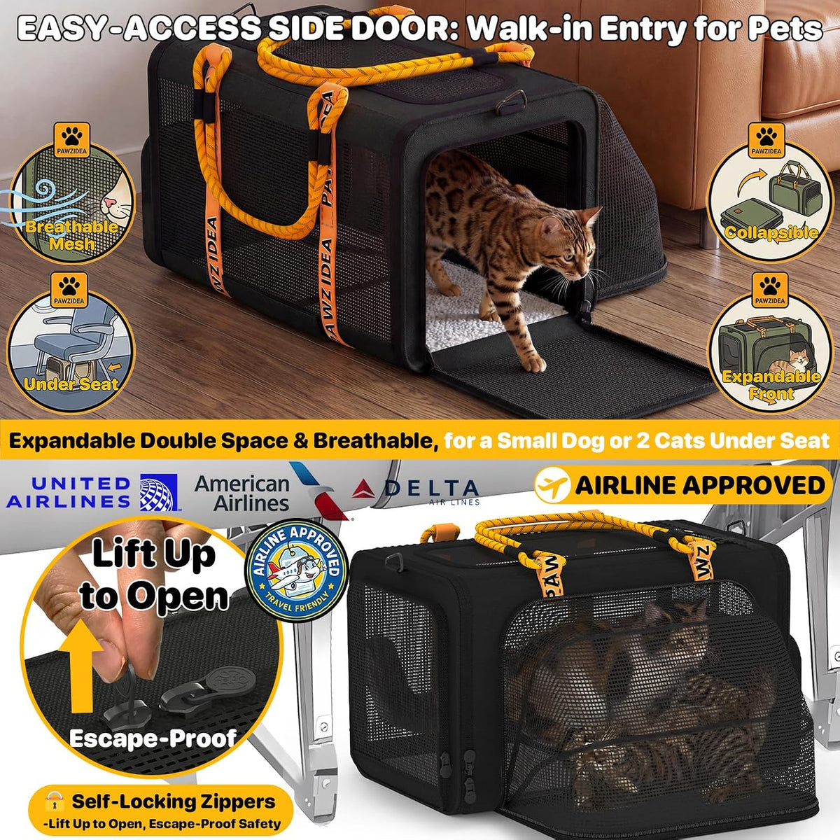 Expandable Pet Carrier for Small Cats & Dogs, TSA Airline Approved