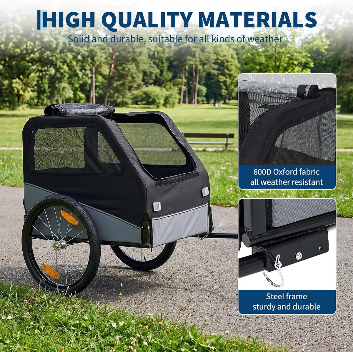 Heavy-Duty Compact Dog Bike Trailer, 100 lb Capacity, Black