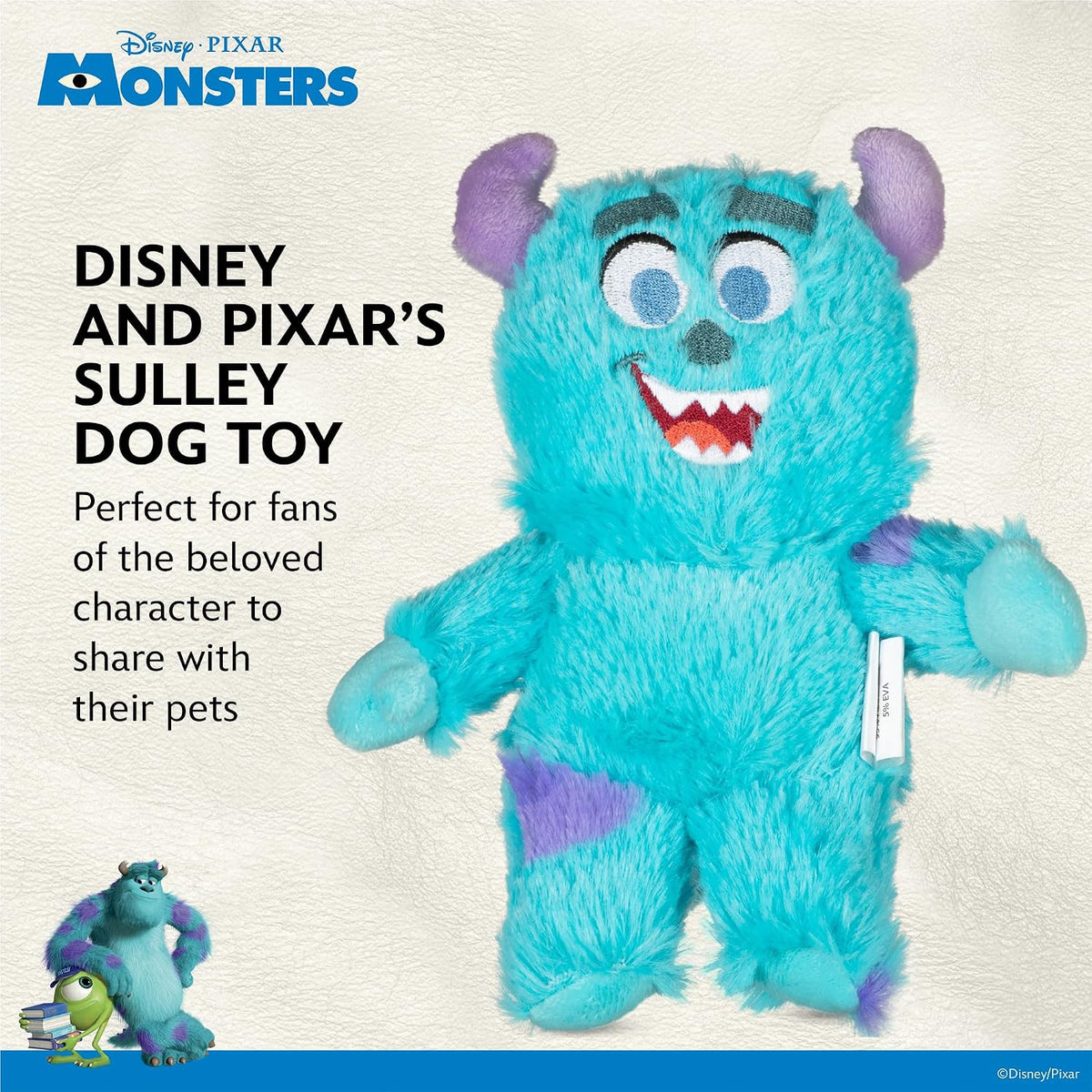 Disney Dog Toys, Monsters Inc Plush - Sully Squeaker Toy, 6 Inches