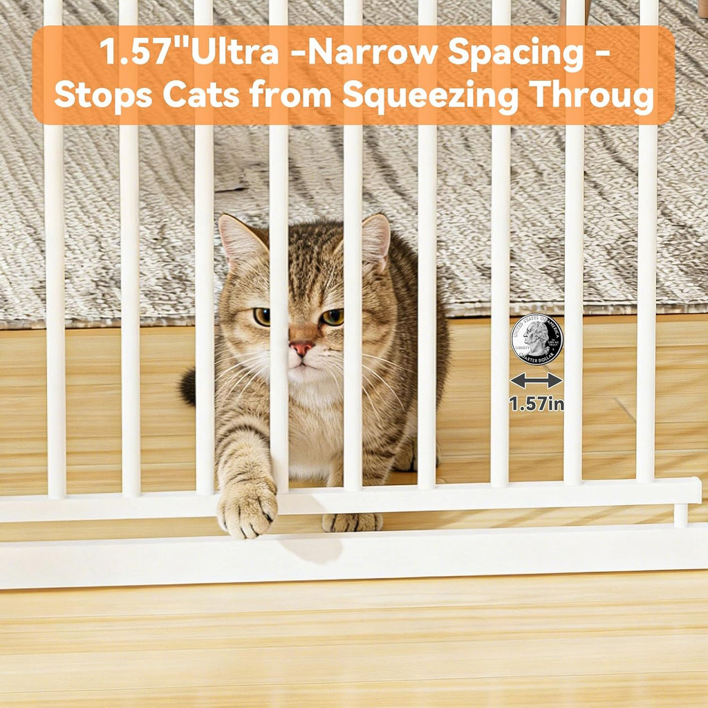 51"-87" Extra Tall Pet Gate for Cats, 29.5"-40.5" Wide Pressure Mounted No-Drilling Safety Dog Gate, Metal Walk-Thru Bar