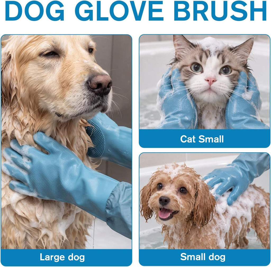 Pet Grooming Gloves 17.3 Inch Extra Long Dog Washing Gloves, Blue
