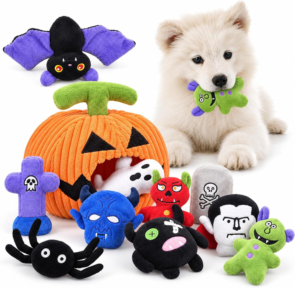 LECHONG Stuffed Animal Dog Toys, 5 Pack Tough Squeaky Dog Toys, Plush Toys Assortment, Great Value Pet Toys Bundle, Wood
