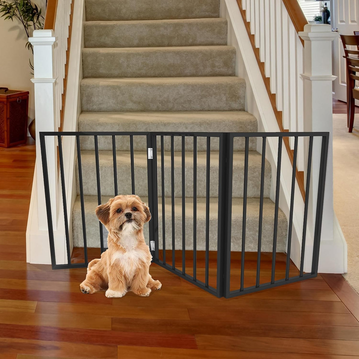 Pet Gate - 3-Panel Indoor Foldable Dog Fence for Stairs, Hallways, or Doorways - 54x24-Inch Wood Freestanding Dog Gates 