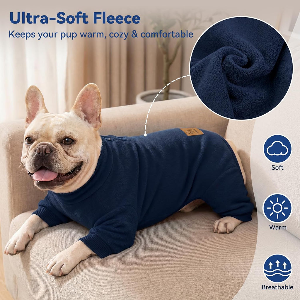 FLeece Dog Pajamas Warm Dog Coats for Small Dogs Onesie, Navy, S