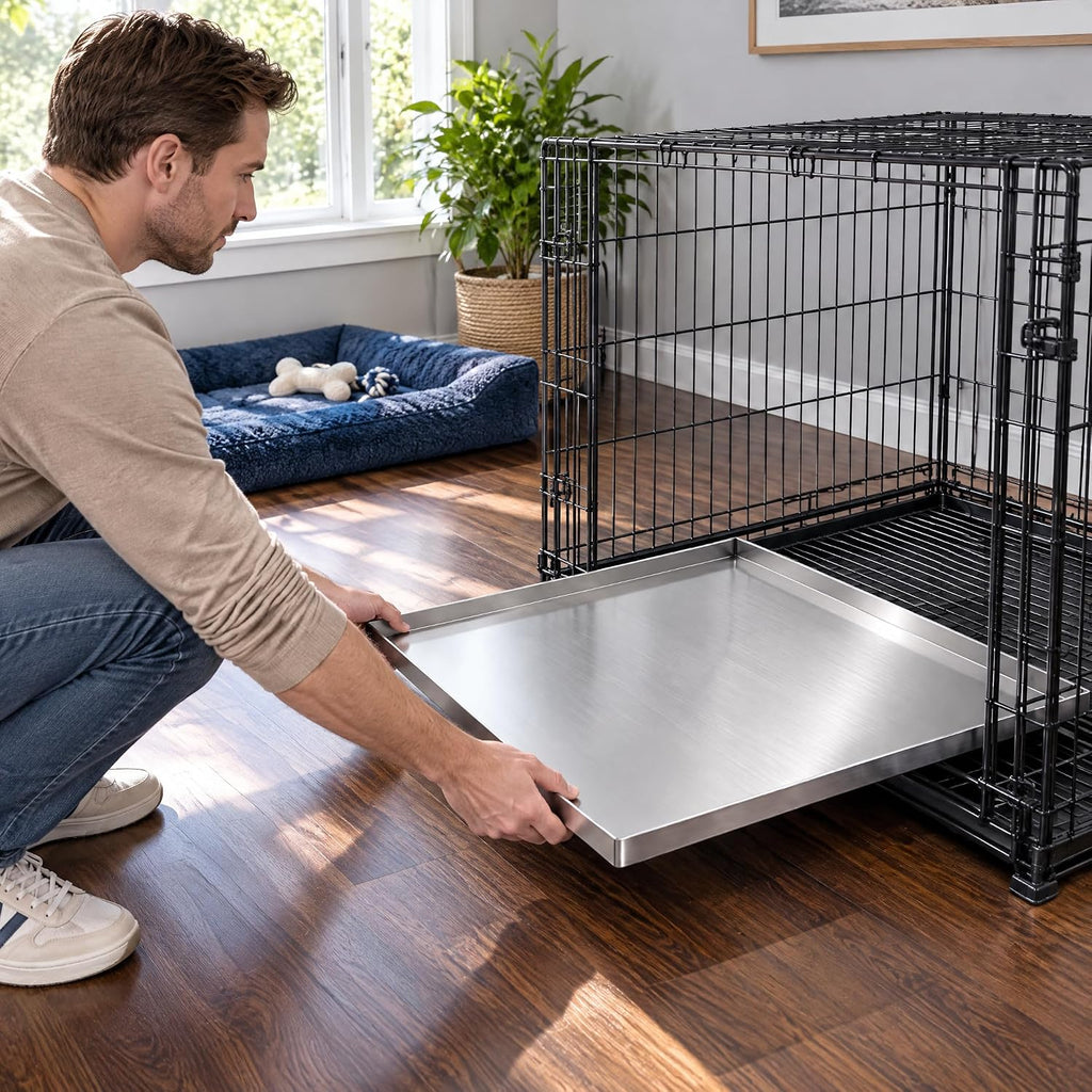 Stainless Steel Dog Crate Pan Replacement 35 inch, Chew-Proof Tray