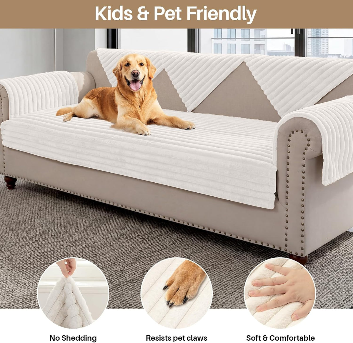 Warmstar Waterproof Couch Cover for Dogs，Fuzzy Pet Couch Covers for Sofa