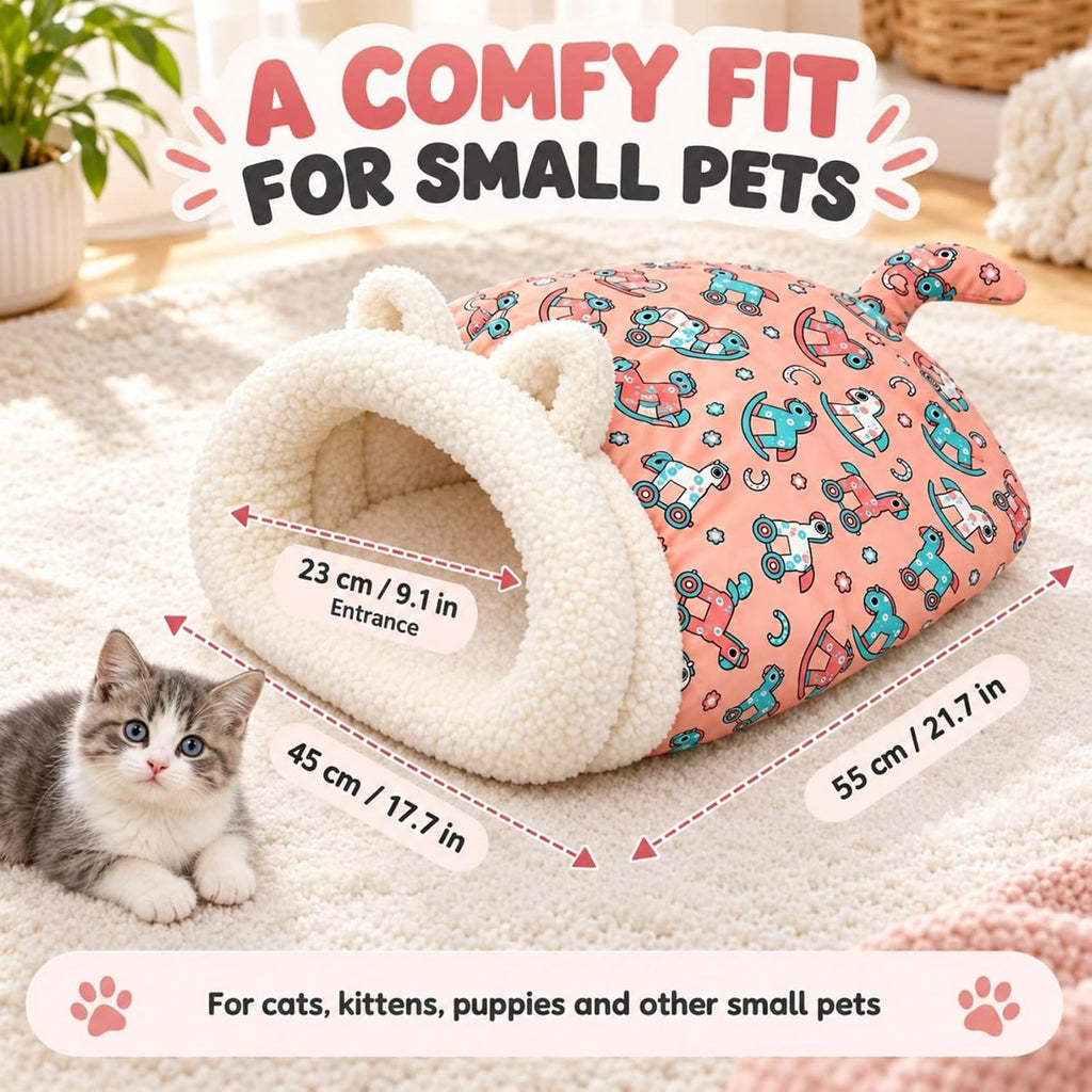 Cat Sleeping Bag for Indoor Cats, Plush Cat Sack Bed with Cozy Cave Opening