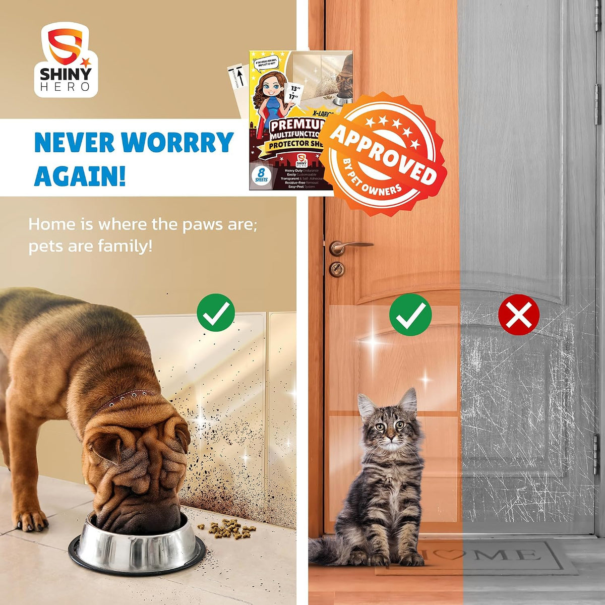 8-Pack - Clear Wall & Door Protector from Dog Scratching - Anti Cat Couch Guard Plastic Sheets, Furniture Self-Adhesive 