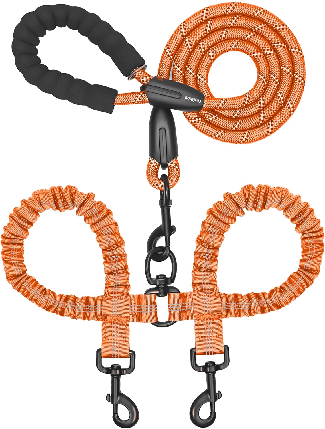 Double Dog Leash, 360° Swivel, No Tangle, Large, 25-150 lbs, Black