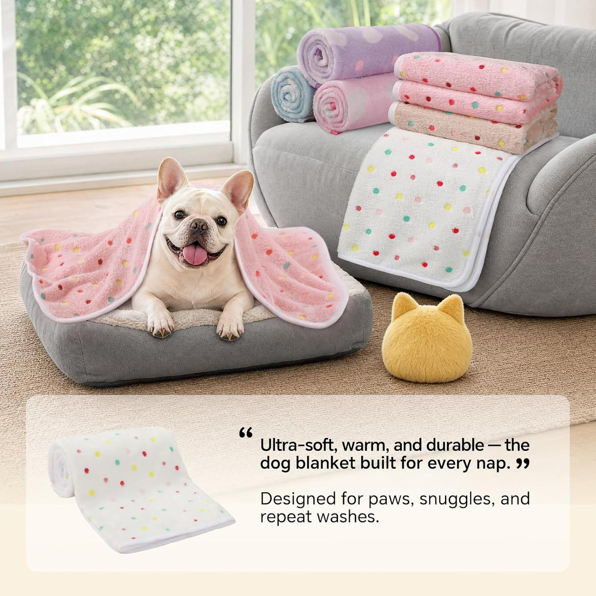 1 Pack 3 Blankets Super Soft Cute Dot Pattern Pet Blanket Flannel Throw for Dog Puppy Cat Beige/Brown/Pink Small