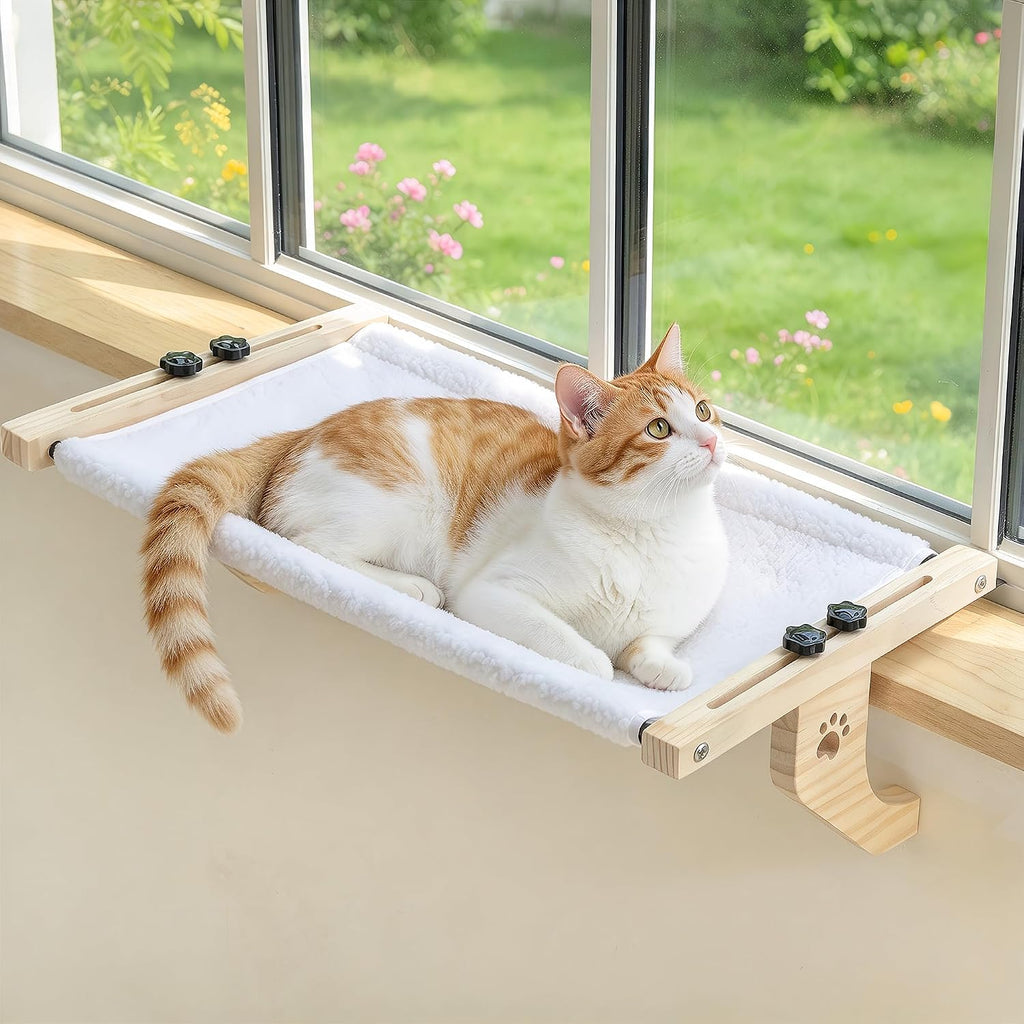 AMOSIJOY Cat Windowsill Perch with Wood & Metal Frame for Large Cat, 21.7in