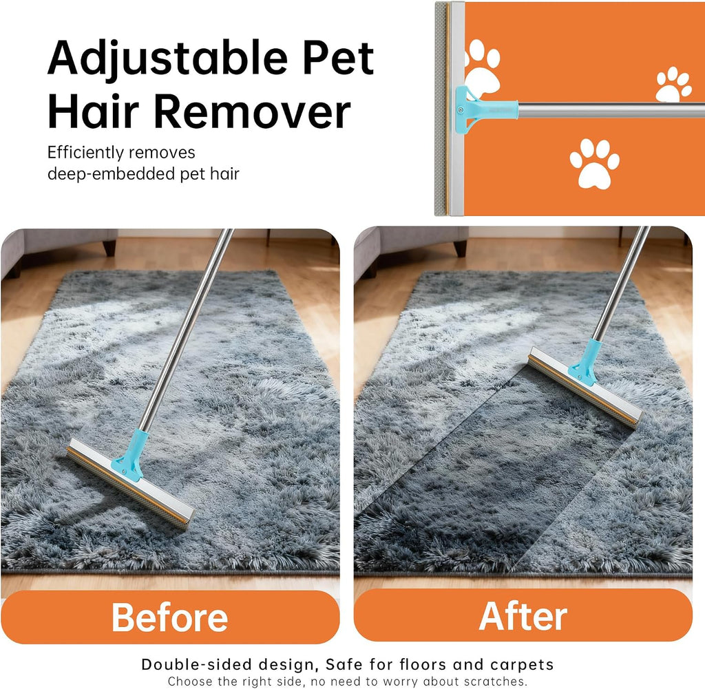 Carpet Rake for Pet Hair Removal Tool, 2 in 1 TPU and Copper Rake Teeth Uproot Clean Hair Remover with 63’’ Adjustable L