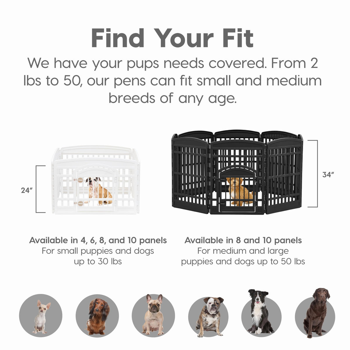 IRIS USA 4-Panel Dog Playpen, Pet Enclosure, White