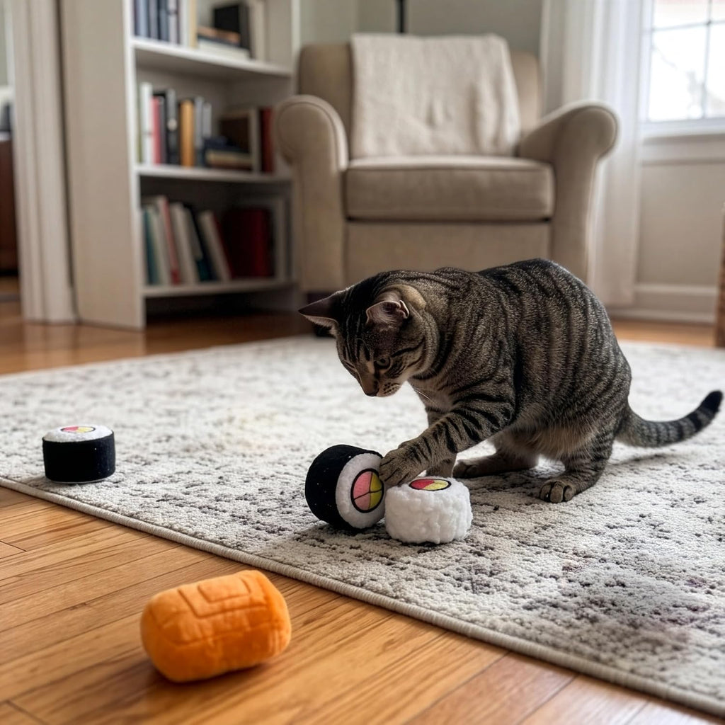 SPOT Sushi Roll Take-Out Cat Toys, Catnip and Crinkle Filled Soft Plush Toys for Indoor Cats, for Single or Multi-Cat Ho