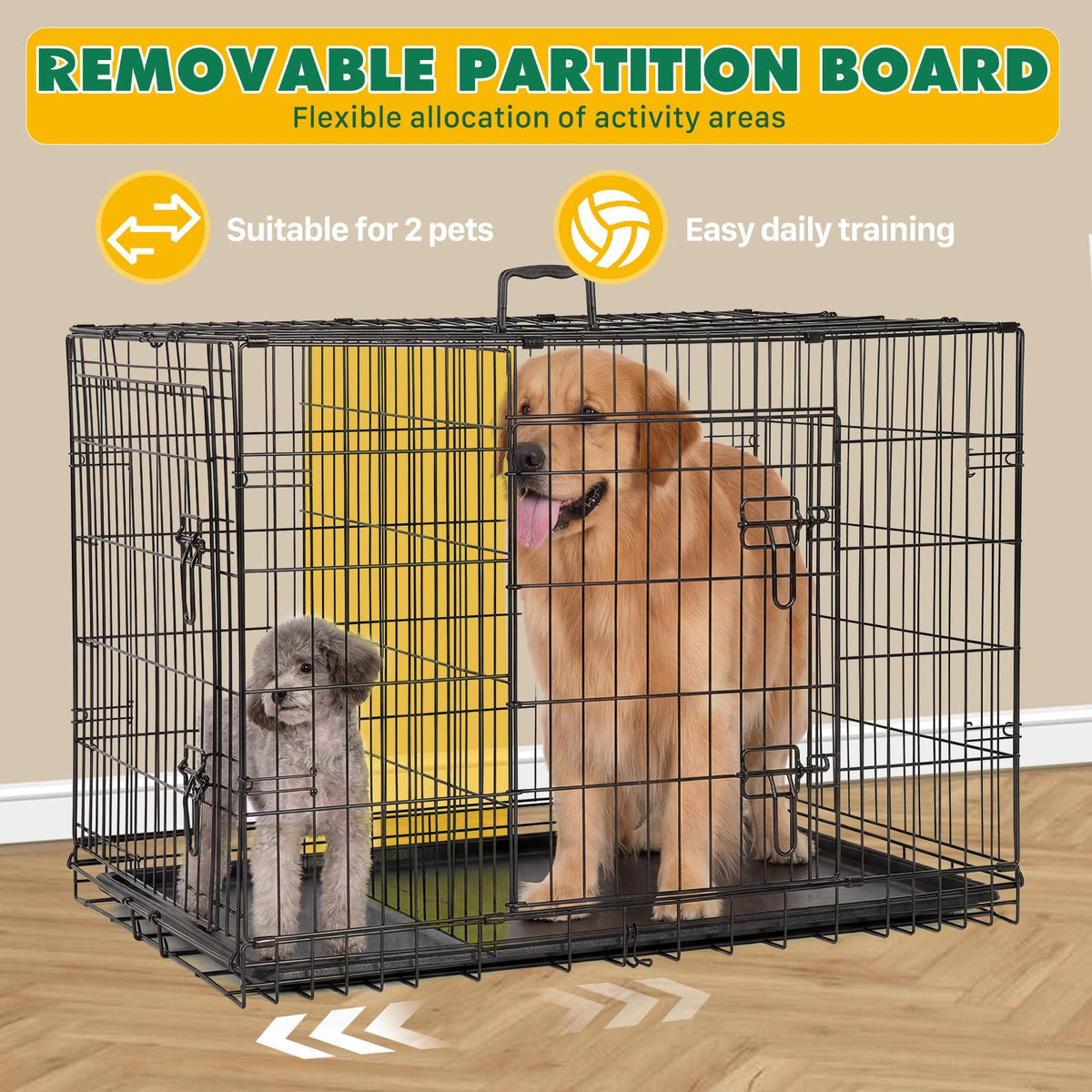 Aidoly Large Dog Crate 42 Inch Foldable Double Door Dog Cage Pet Kennel