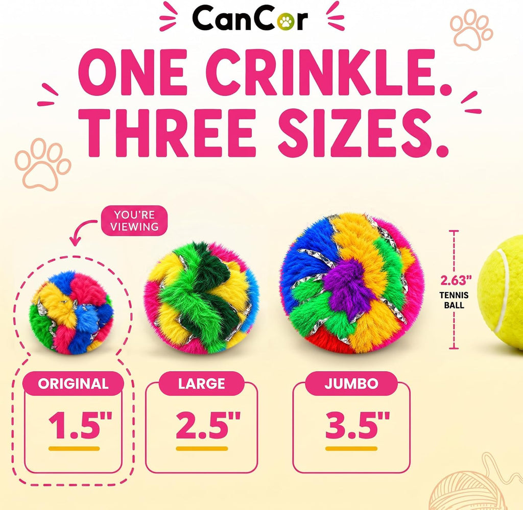 Crinkle Balls for Cats, Original 1.5 Inch, 4 Pack, Crinkle Cat Toy, CanCor