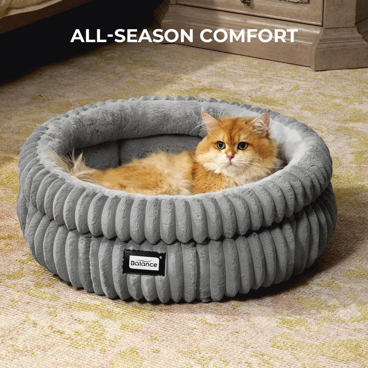BALANCE Round Cat Beds for Indoor Cats, Small Dog Bed, Washable, 20in, Gray