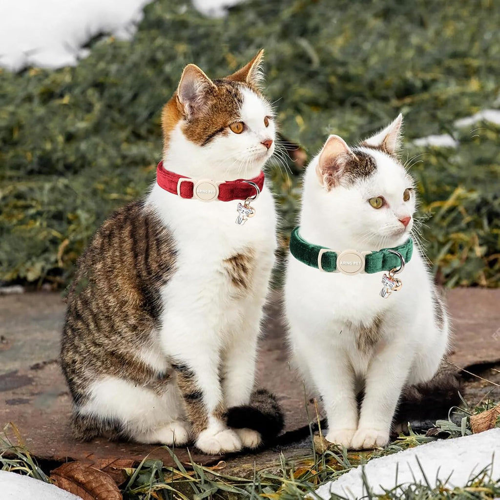 ARING PET 2 Pack Cat Collars-Cute Breakaway Cat Collar with Bell & Pendant, Adjustable Christmas Kitten Collars with Saf