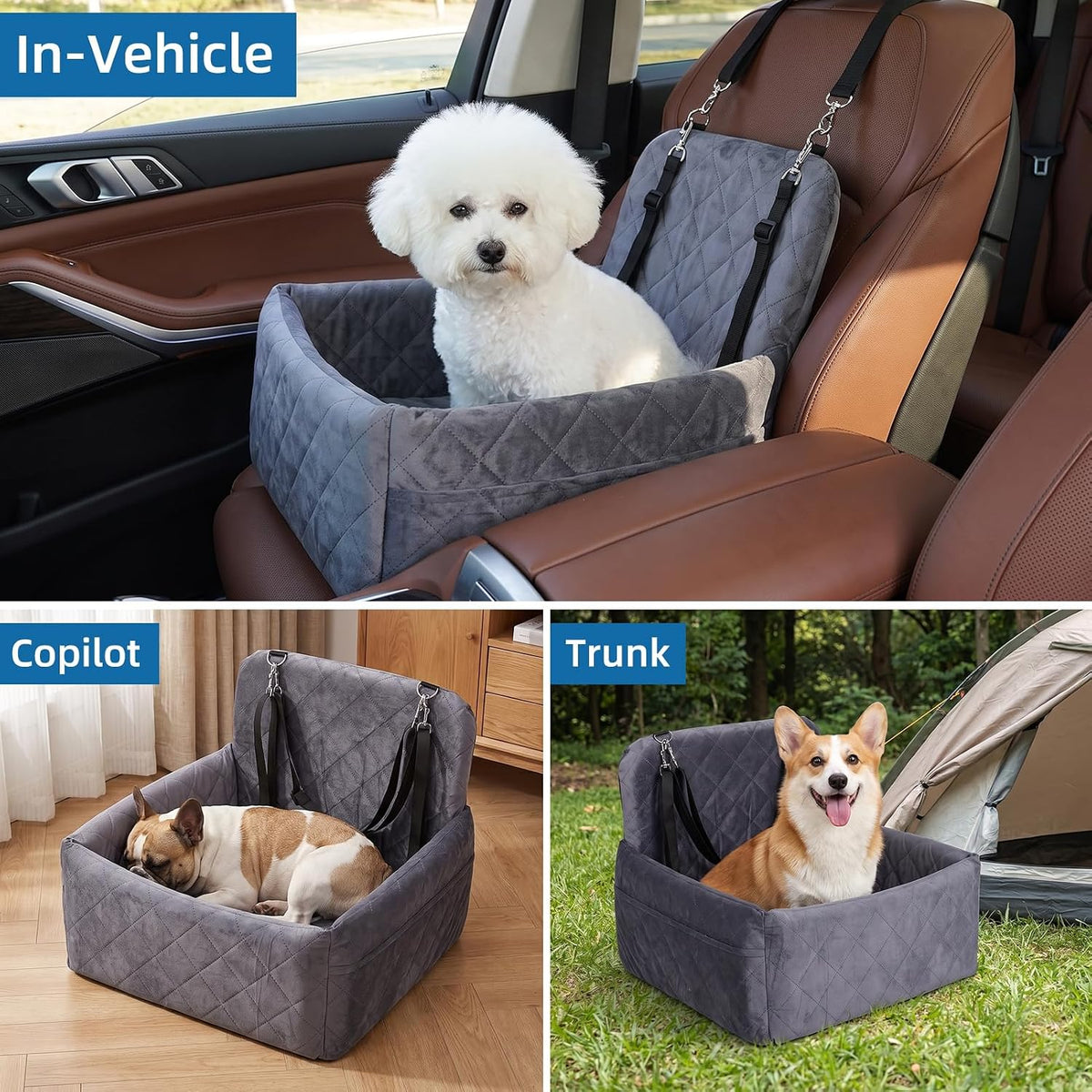 Dog Car Booster Seat with Safety Tether and Memory Foam for Pets