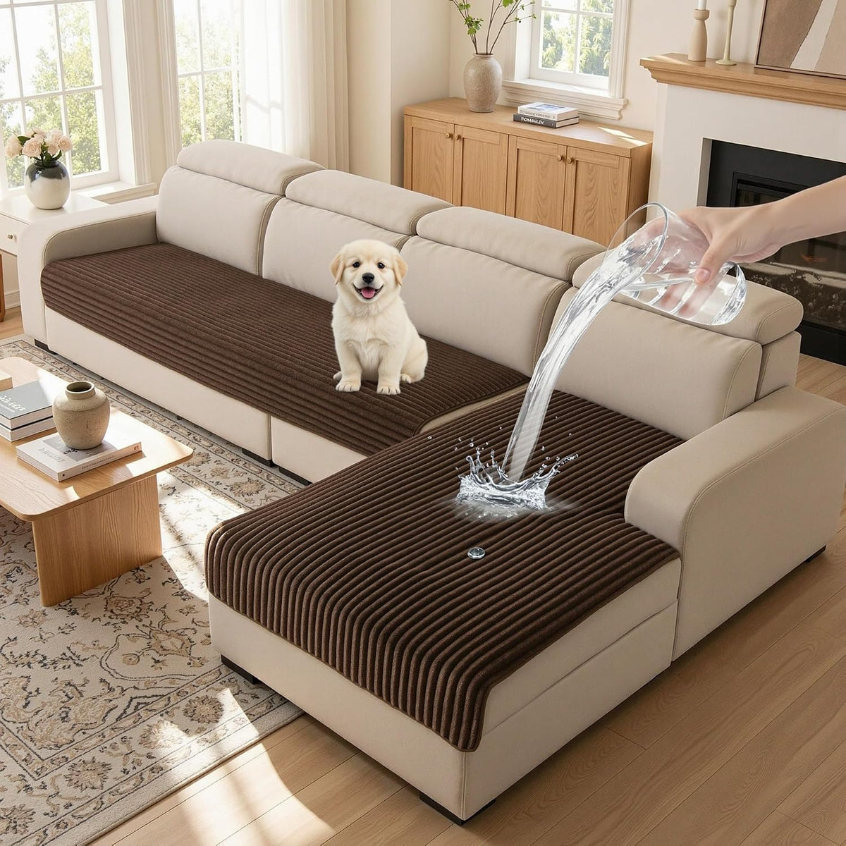 MYSKY HOME 100% Waterproof Couch Cover for Dogs Washable, Non Slip Couch Covers for 2 Cushion Sofa Pet Friendly, Thick S