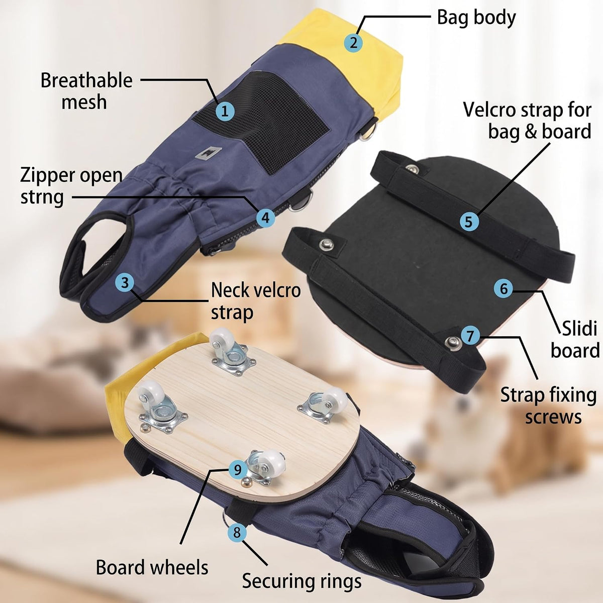 Dog Mobility Support Cart, Skateboard Wheelchair for Back Legs