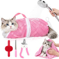 5PCS Cat Bathing Bag Grooming Kit with Brush, Nail Clipper & Towel