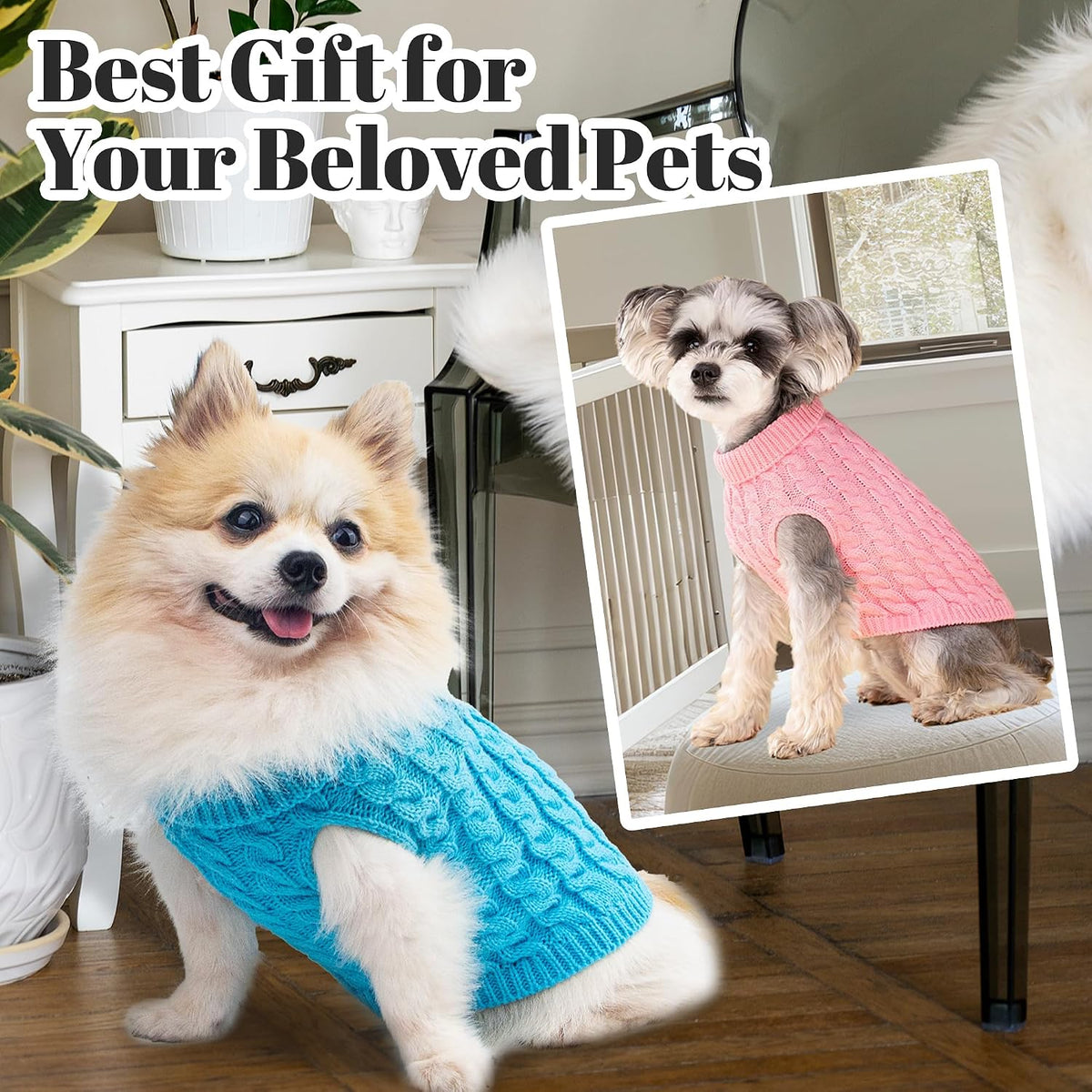 Dog Sweater, Black M Pullover Sweater, Turtleneck Knitwear, Puppy Outfits for Small and Medium Dogs, Warm Clothes for Bu