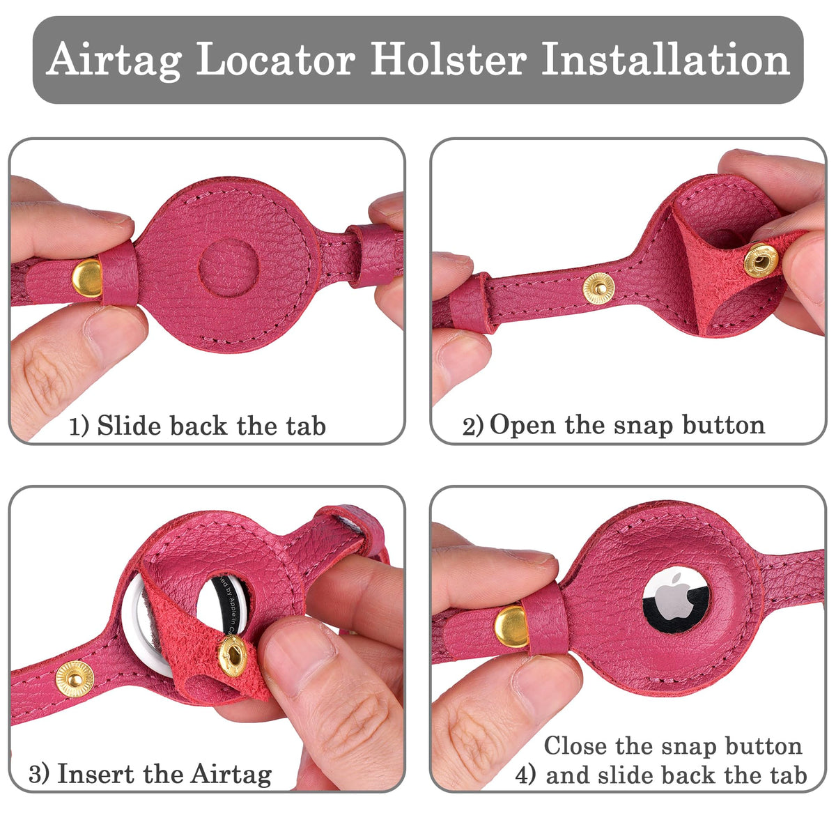 OOPSDOGGY Leather AirTag Cat Collar with Bell - Non Breakaway Kitten Collar with Apple Air Tag Holder - Lightweight GPS Pet Collars for Girl Boy Cats, Small Dogs, Puppies (Pink)