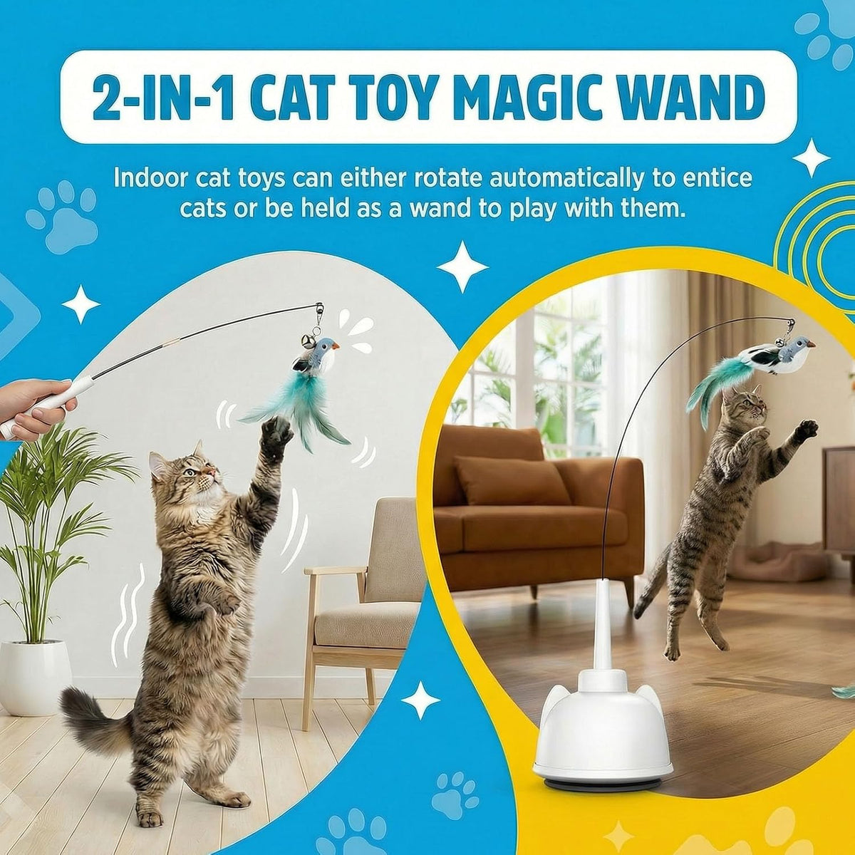 Interactive Cat Toys for Indoor Cats Toy Wand 360°Automatic Moving Cat Toys
