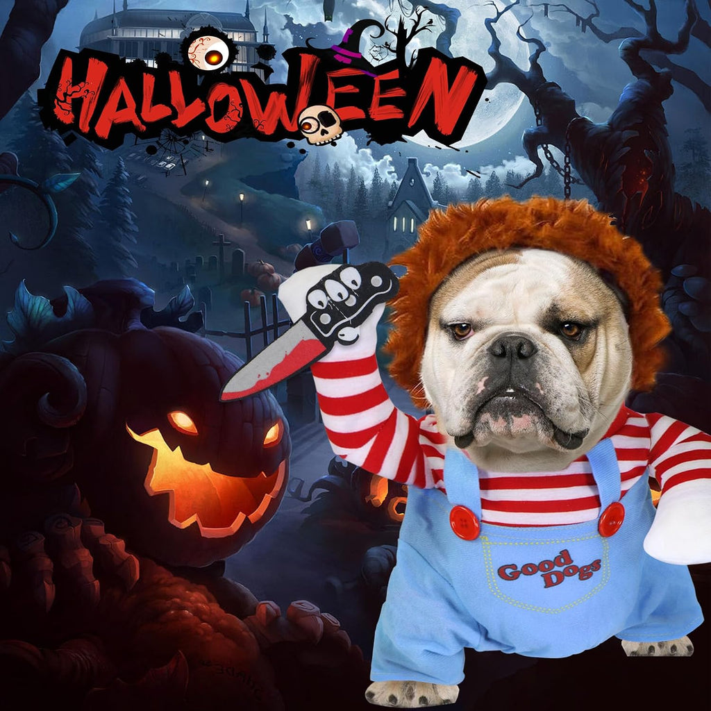 GOYOSWA Dog Halloween Costumes, Pet Deadly Doll Dog Costume Funny Dog Costumes Dog Halloween Costume Clothes for Small M