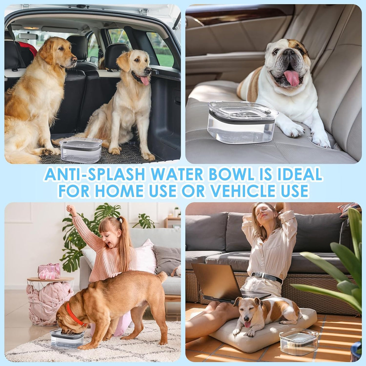 3L No Spill Dog Water Bowl with Slow Drinking Disk(Gray)