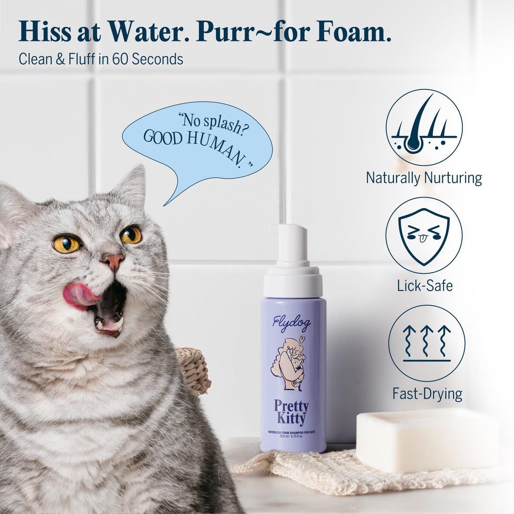 Pretty Kitty Waterless Cat Dry Shampoo with Grooming Glove– No Rinse, Lick-Safe, Moisturizing for Dry Skin, Dandruff, Deshedding, Wash Soap Spray Foam for Kittens, Bathing & Cleaning Supplies