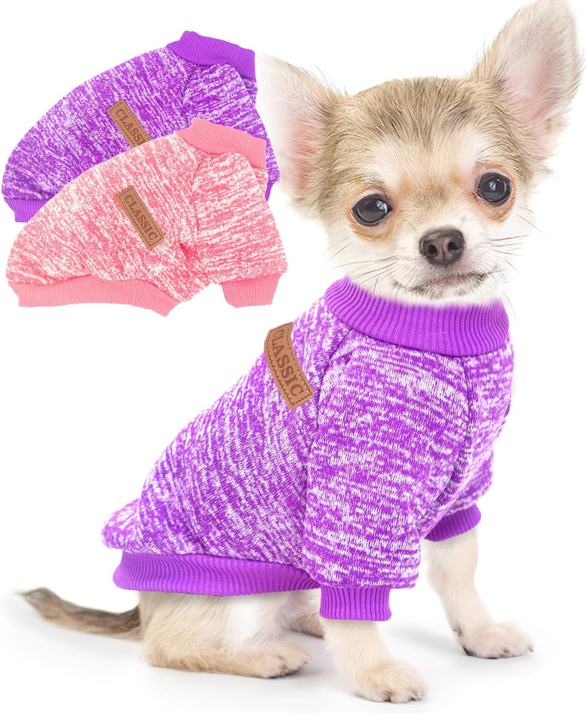 2 Pack Dog Sweaters for Small Dogs Girl Boy Fleece Fall Winter Dog Clothes