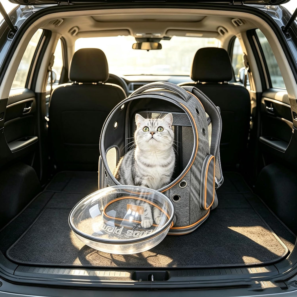 Cat Carrier Backpack with Trolley, Space Capsule Bubble Window (Gray)