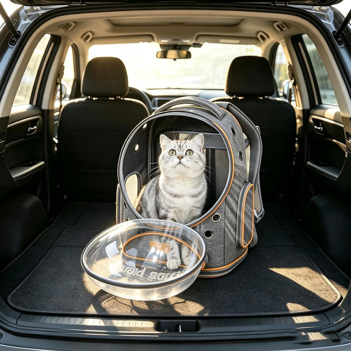 Cat Carrier Backpack with Trolley, Space Capsule Bubble Window (Gray)