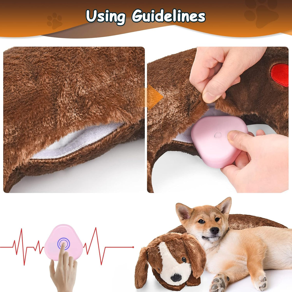 Moropaky Heartbeat Toy Puppy Heartbeat Stuffed Animal Heartbeat Plush Toy for Puppy, Dog Heartbeat Toy for Pet Anxiety R