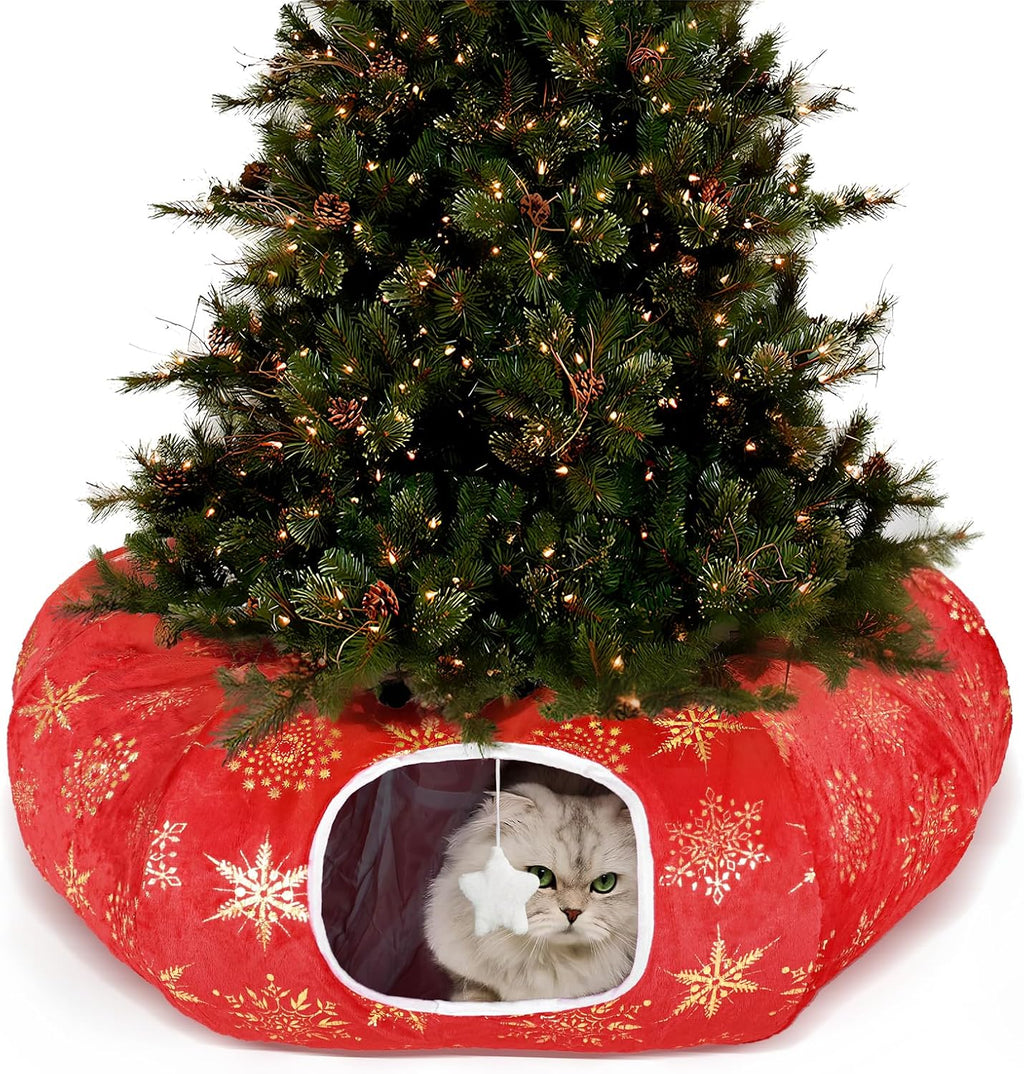 Cat Tunnel Bed for Indoor Cats, L Christmas Tree Skirts Washable Warm Soft Indoor Cat Donut Tunnel, Multifunctional Cat 