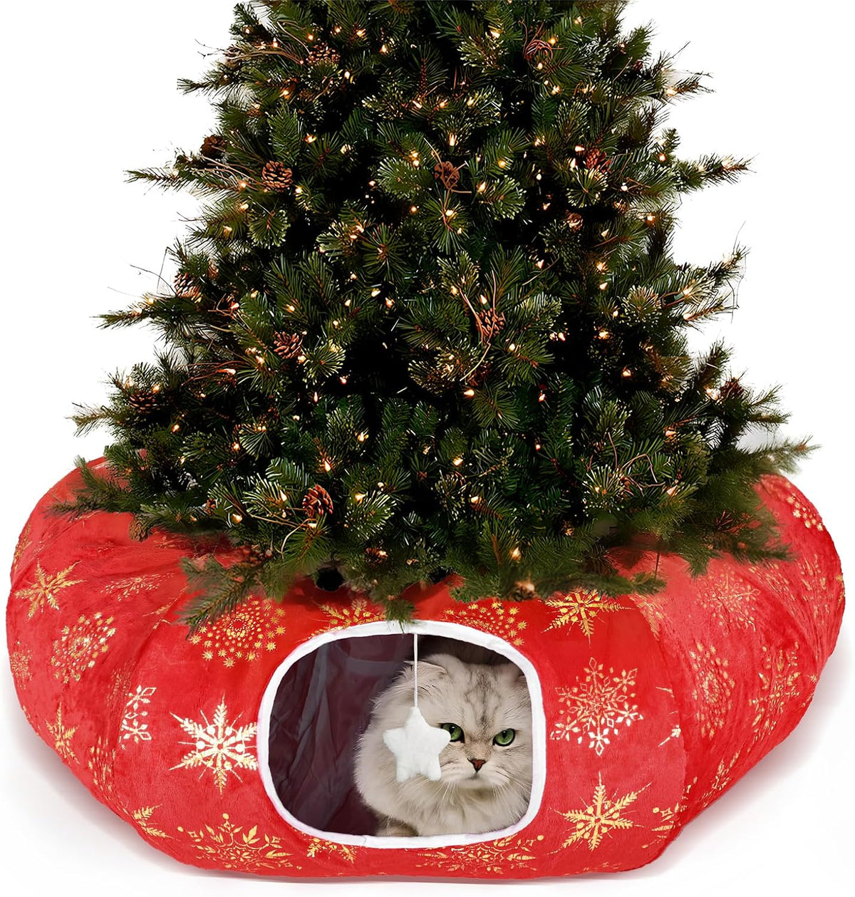 Cat Tunnel Bed for Indoor Cats, L Christmas Tree Skirts Washable Warm Soft Indoor Cat Donut Tunnel, Multifunctional Cat 