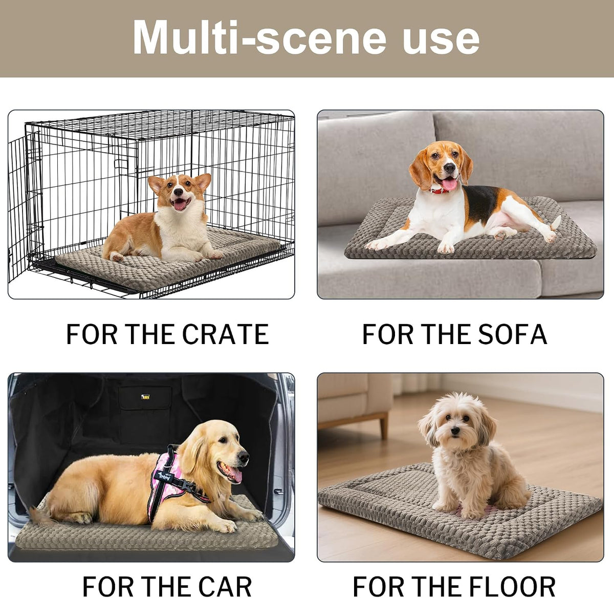 Dog Bed Crate Mat, Soft Durable Washable Anti-Slip Kennel Pad for Dogs & Cats, Reversible (Light Gray, S(24"*18"*1.5"))