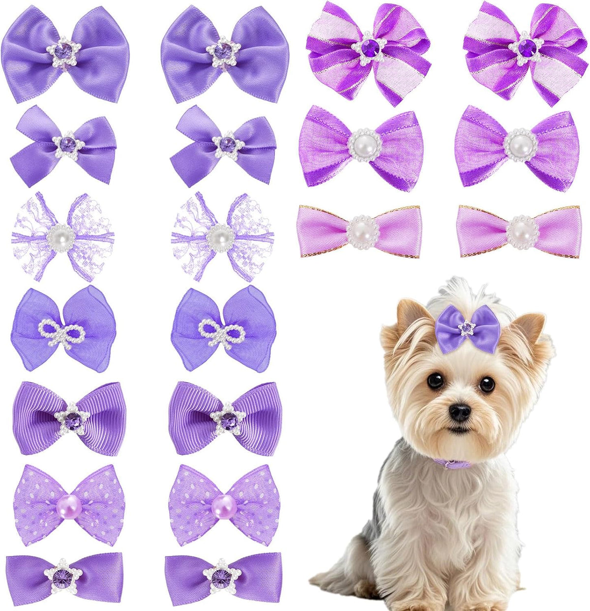 20PCS Cute Dog Hair Bows with Rubber Bands Handmade Mix Style for Puppy