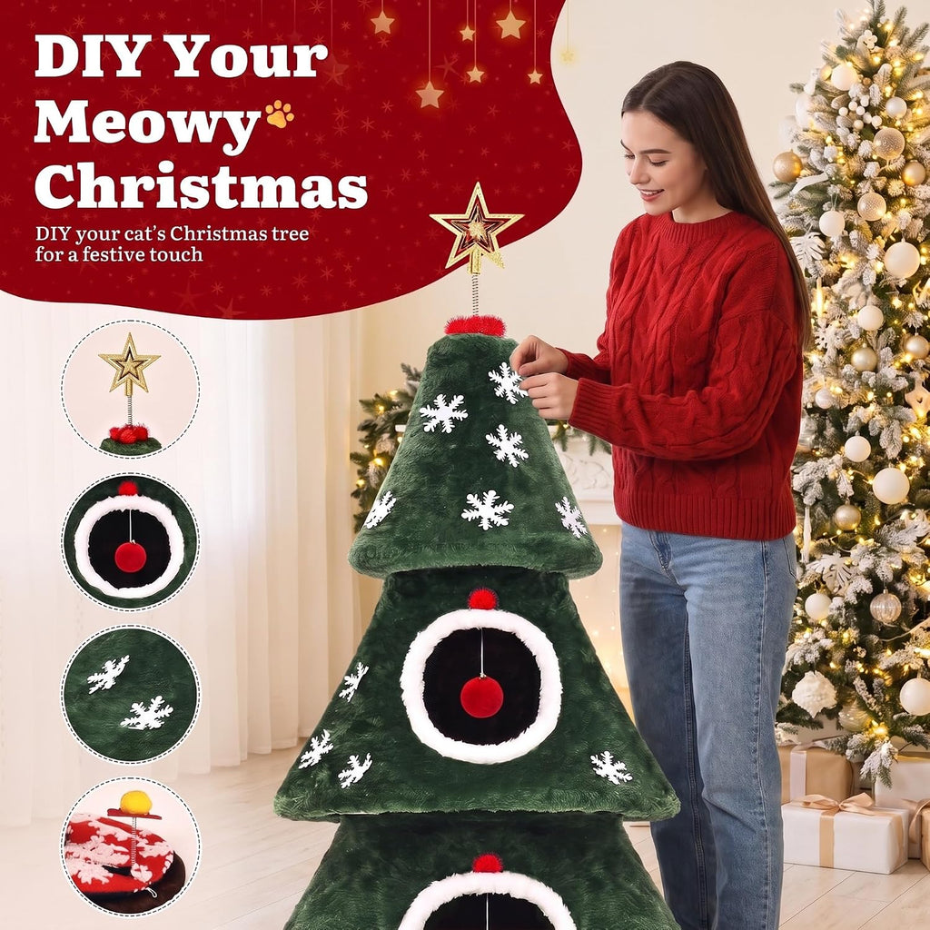DWVO 58.2in Cat Christmas Tree with Circle Cat Tunnel