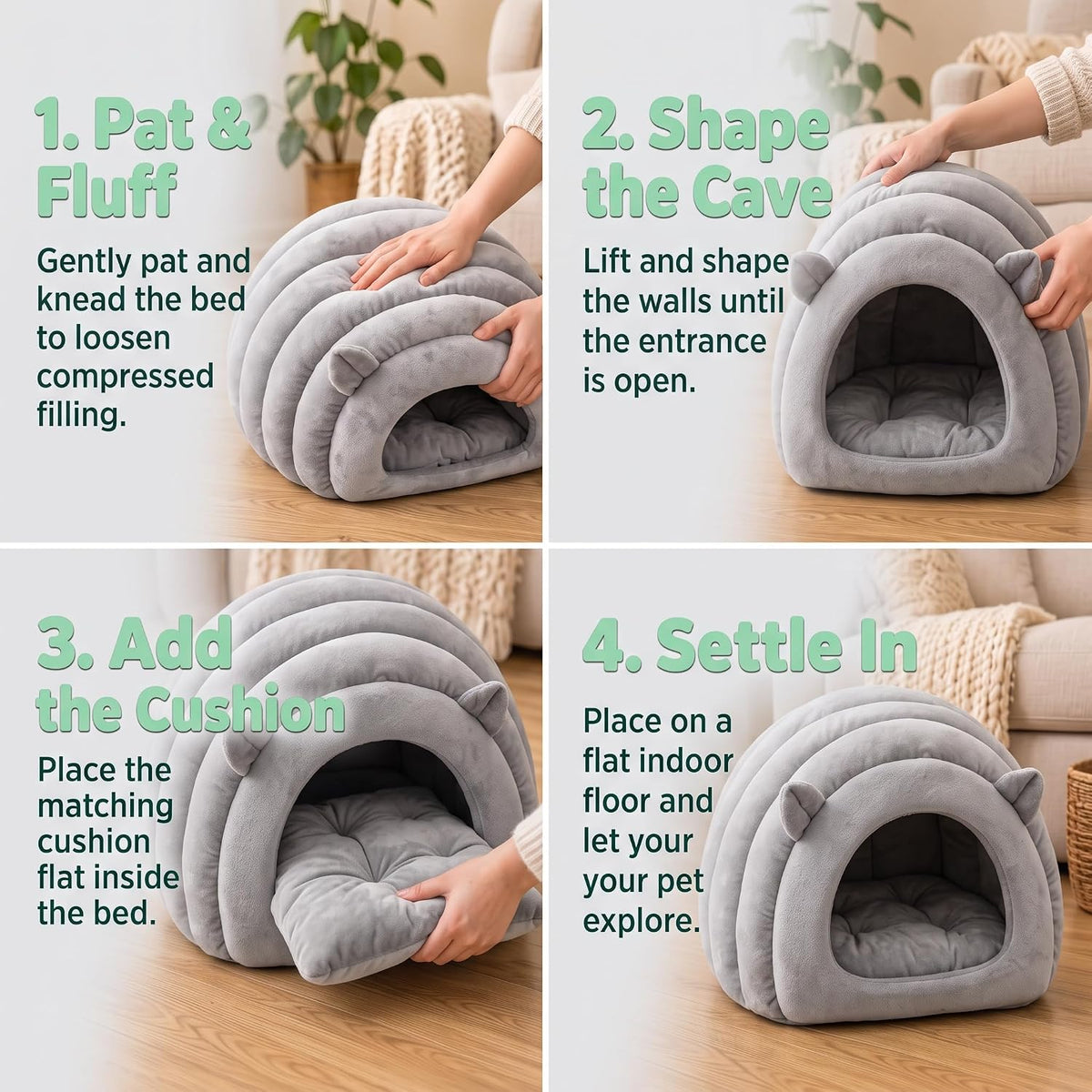Cat Cave Bed, Orthopedic Memory Foam Anti Anxiety Cat Bed for Indoor Cats, Cozy Plush Caterpillar Tunnel Cat Bed, Non Sl