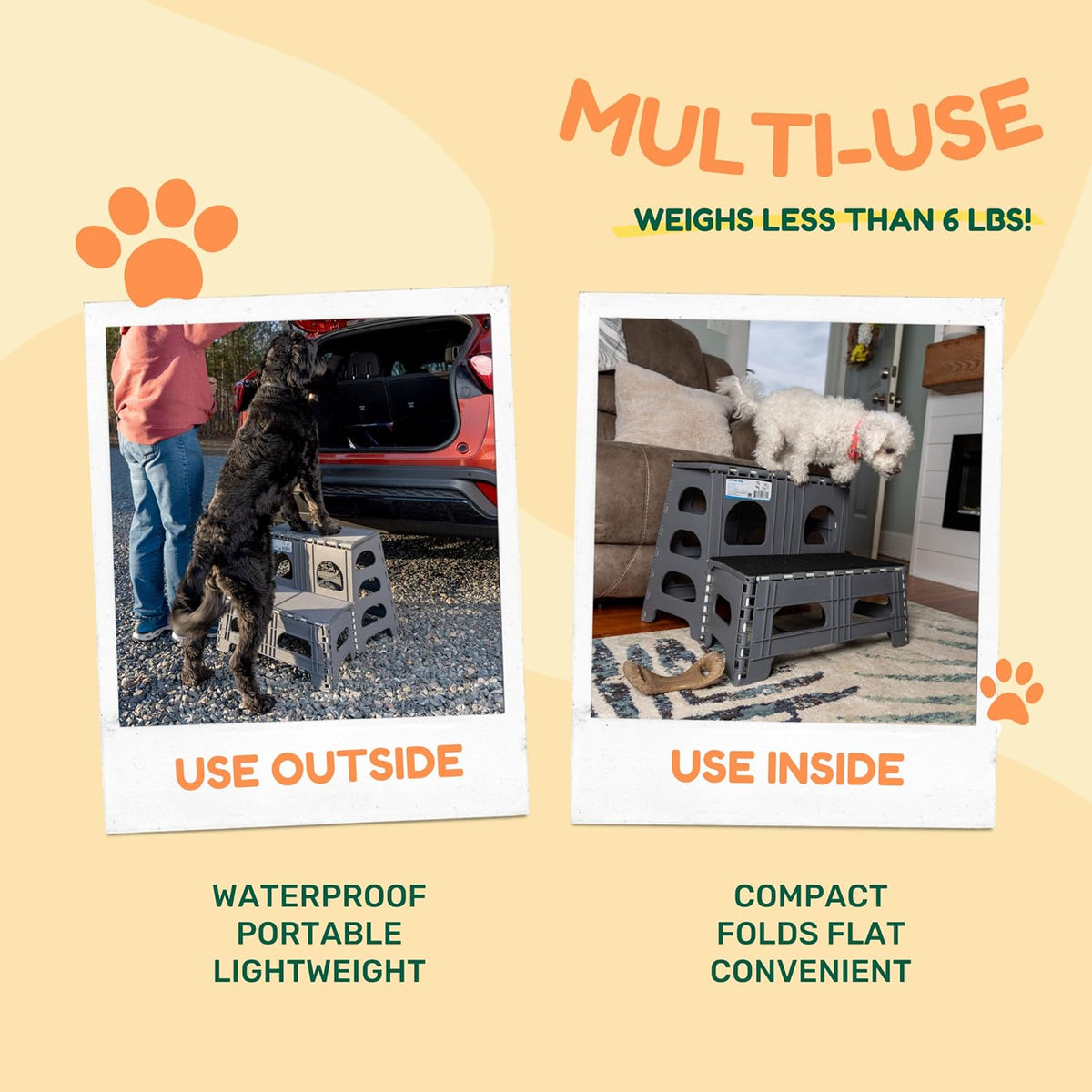 Foldable Dog Stairs, Collapsible Pet Step Ladder, Supports 300lbs