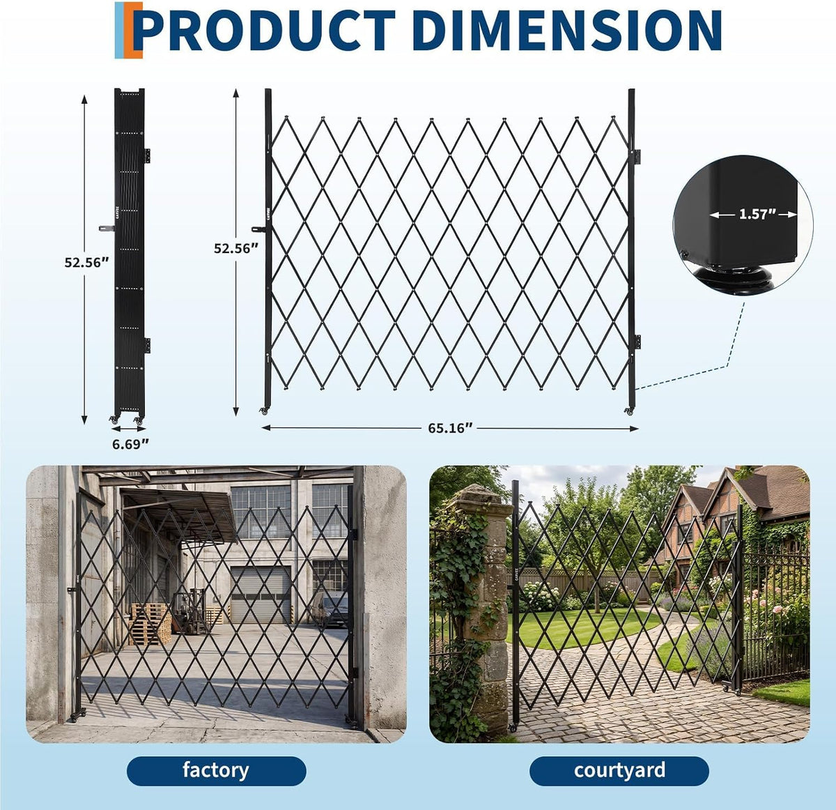Expandable Folding Security Gate, Lockable Scissor Barricade