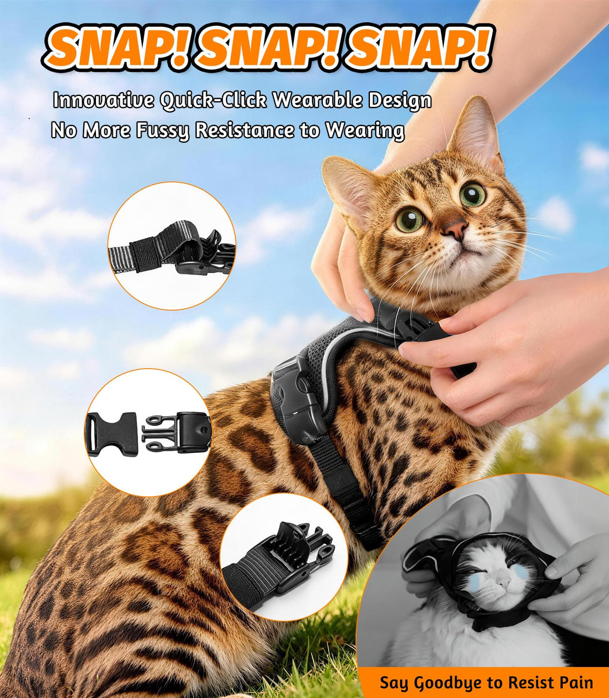 Cat Harness and Leash for Walking, Escape Proof Adjustable Vest Harness