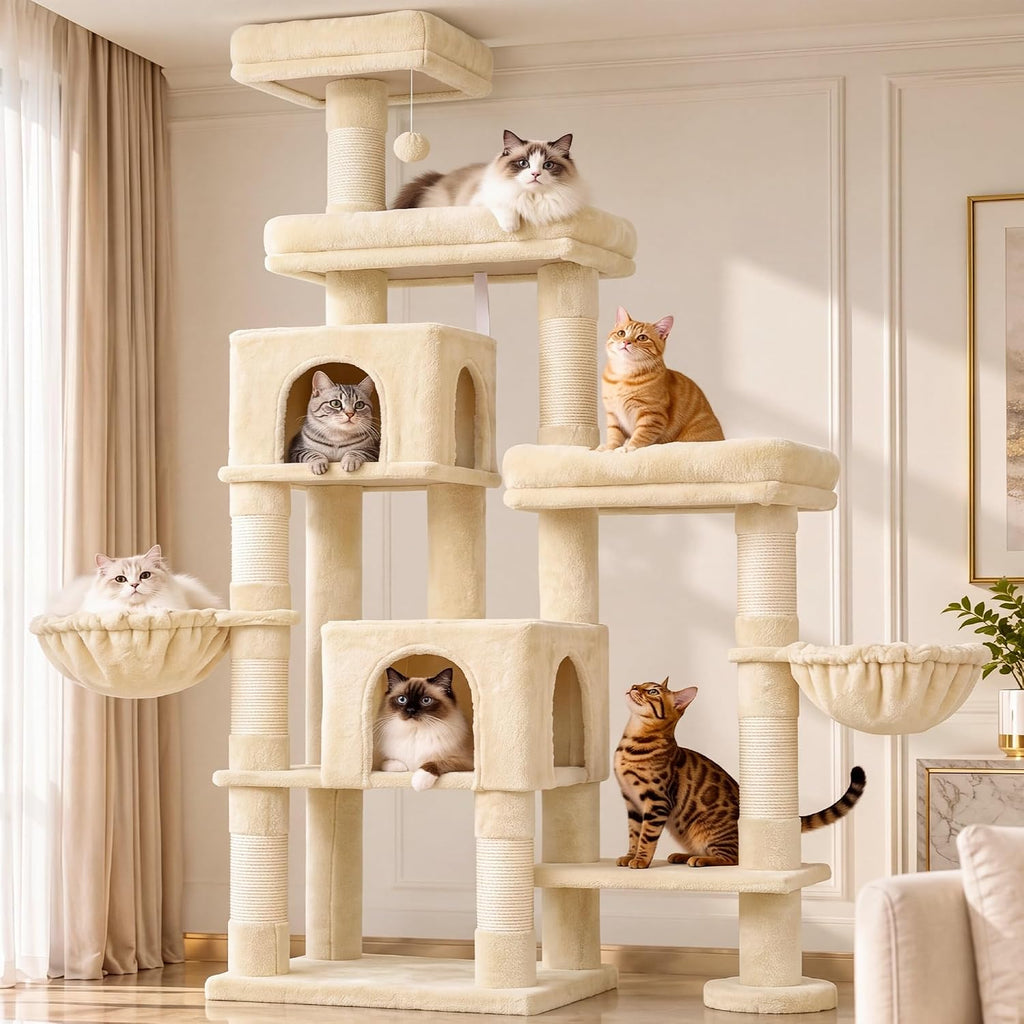 Hey-brother Cat Tree Tower with Stable Extended Base, 3 Platforms, MPJ038W