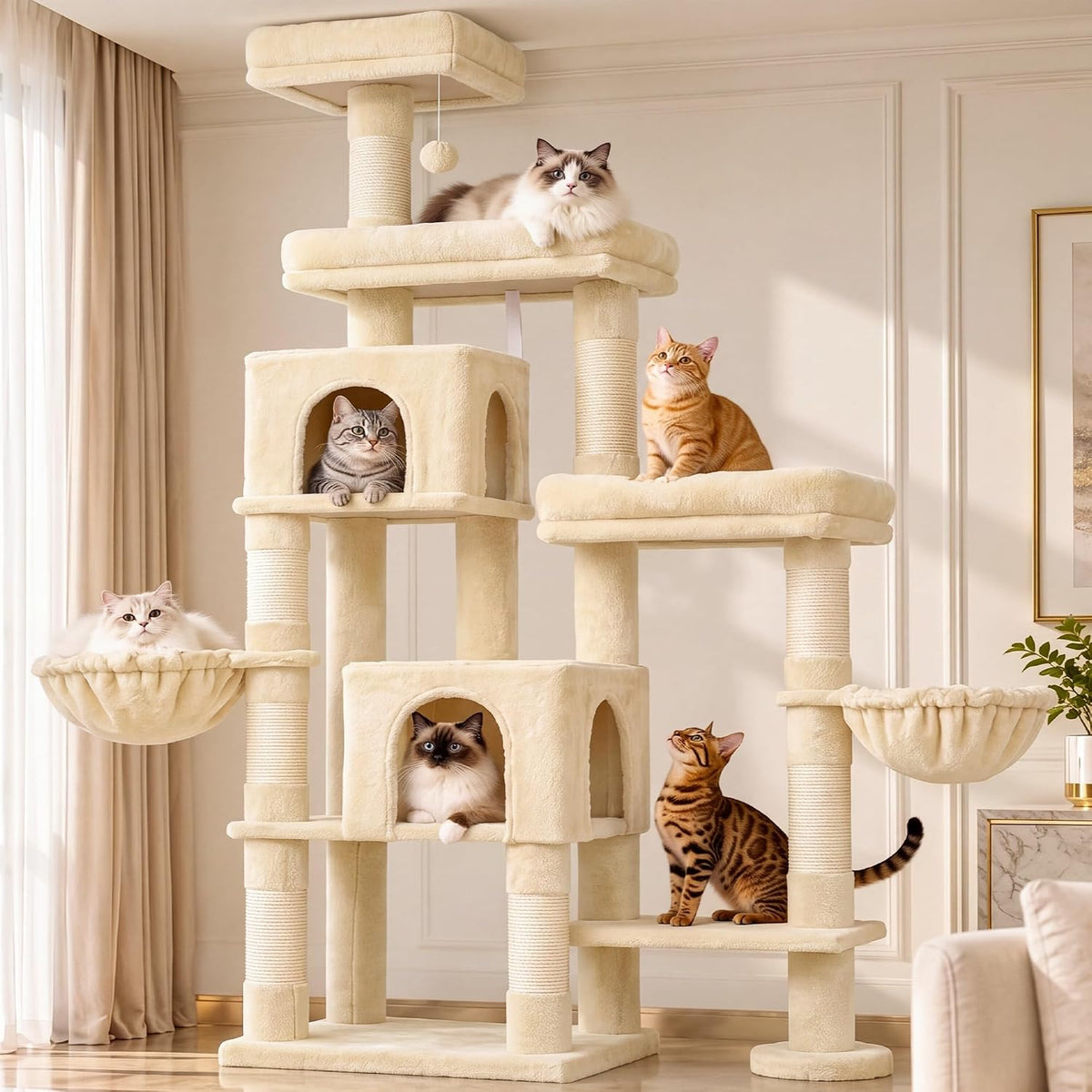 Hey-brother Cat Tree Tower with Stable Extended Base, 3 Platforms, MPJ038W