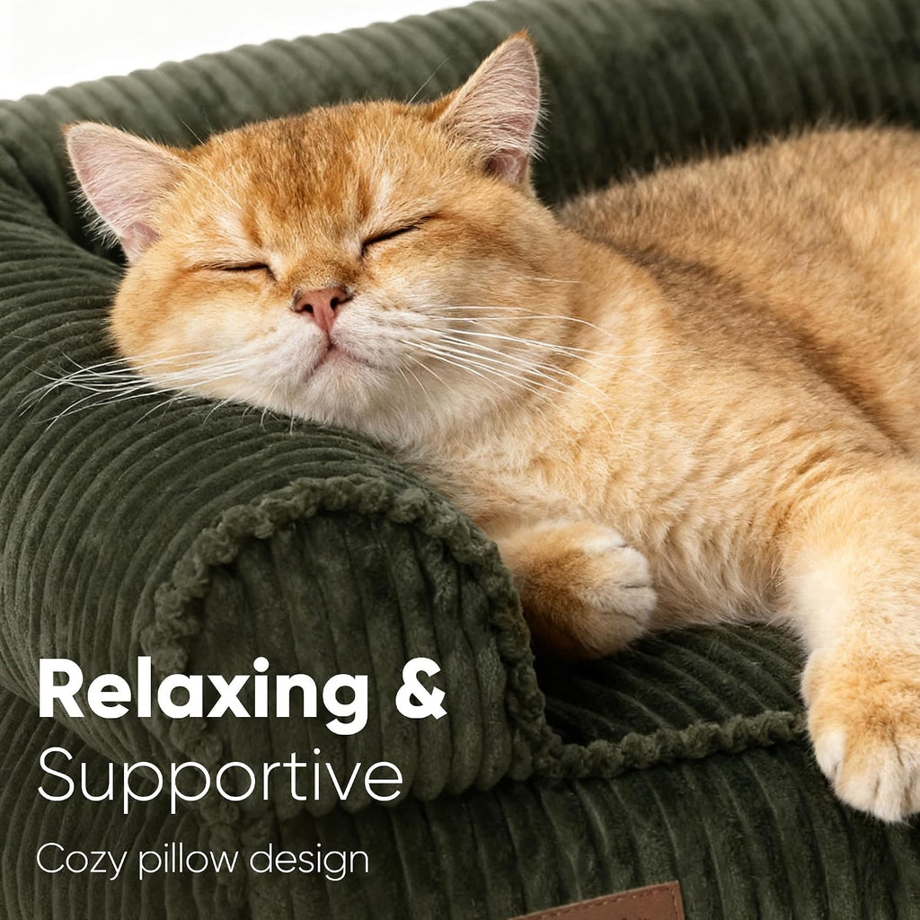FUKUMARU Dog Couch Bed, Corduroy Cozy Cat Bed, Waterproof, Washable cover