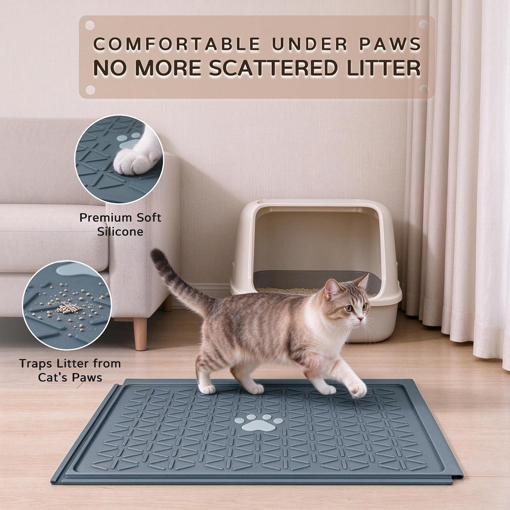 Zegcohjave Cat Litter Mat,19.6"x15.7"Connectable Silicone Litter Box Mat