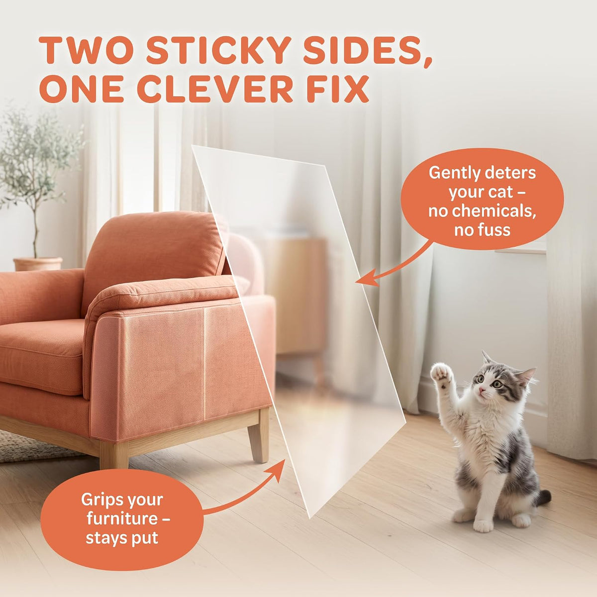 Double-Sided Sticky Cat Scratch Deterrent Tape, 12 Clear Sheets